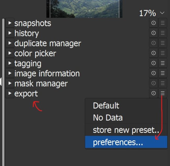 Go to preferences settings for exporting a photo
