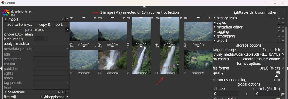 Choose photo to remove metadata from in Darktable