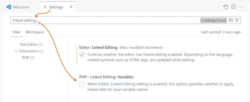 Disable Linked Editing for PHP local variables